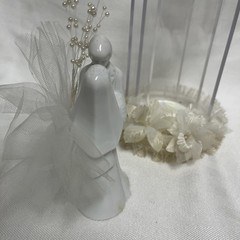 VTG Bride Groom Wedding Cake Topper White Porcelain 5” Figurine 8” Total