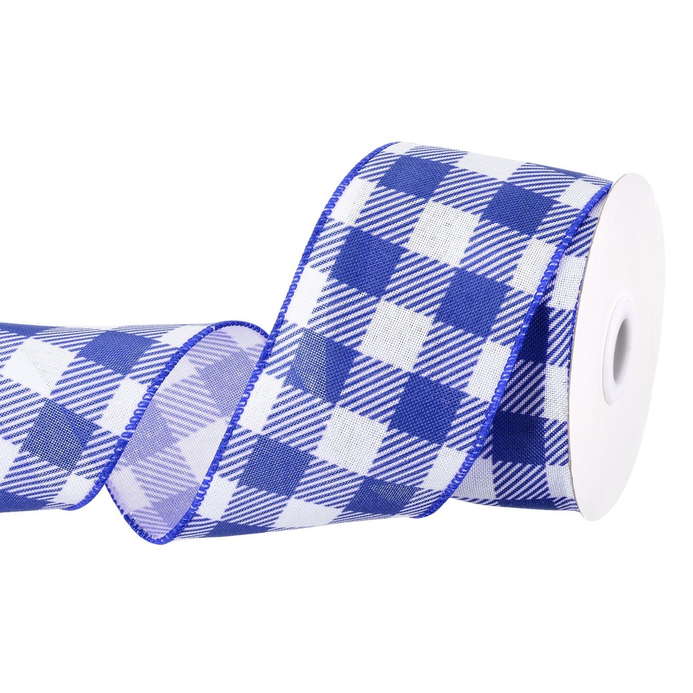 Plaid Check Ribbon, 2.5 Inch x 10 Yards Gingham Ribbon, Navy Blue