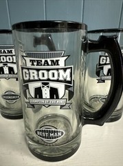 3 pc Team Groom handled clear glass tankard set Best Man Groomsman Beer mugs