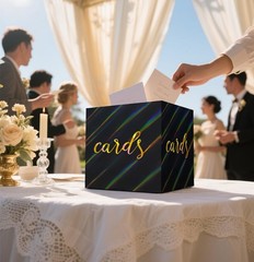 Iridescent Black Card Box for Party 9 x 9 Inch Gift Card Box Holder for Weddi…