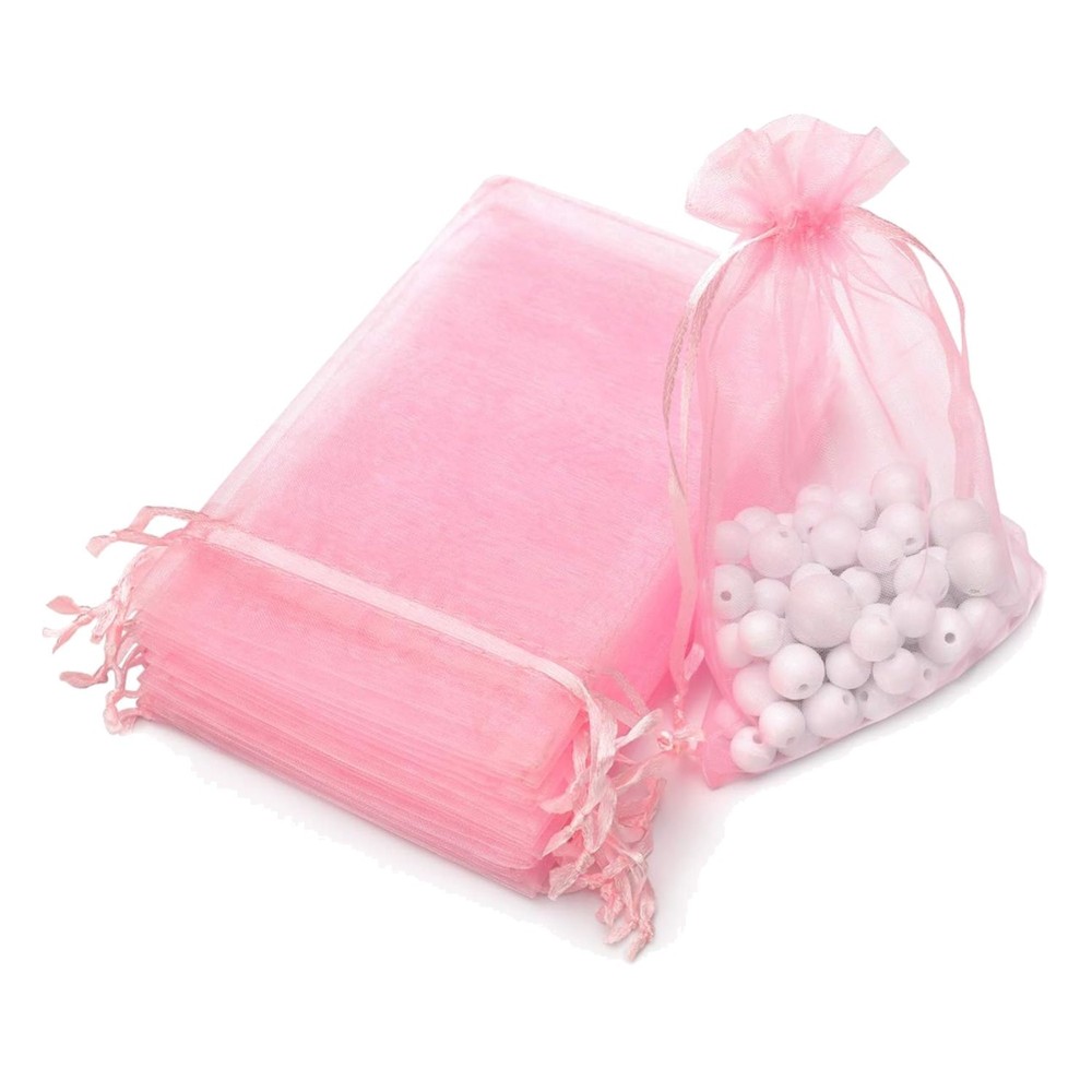 Luxurious 100 Pack Pink Organza Jewelry Bags – Perfect for Weddings & Festivals