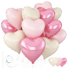 Pink Heart Balloons,18inch Bright Pink Heart Shaped Foil Balloons & Pastel Wh…