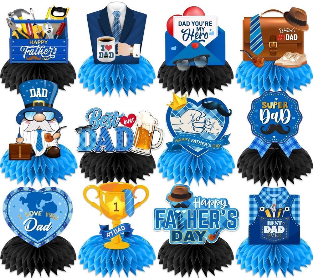 Fathers Day Decorations Honeycomb,12pcs Double Sided Fathers Day Centerpieces…