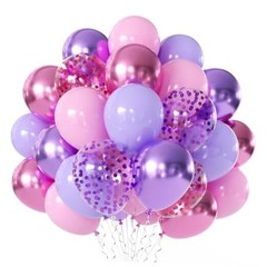 Purple and Pink Balloons – 50Pcs 12“ Metallic Confetti Latex Purple Pink