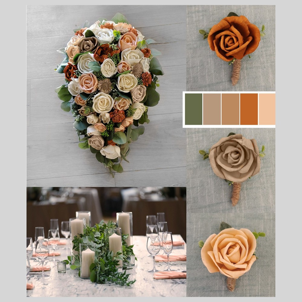 Peach & Terra Cotta Bridal Bouquet Sola Wood Cascading Eucalyptus Wedding Flower