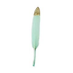 30 MINT GREEN Glittered Gold Tip Natural Turkey Feathers Wedding Decorations