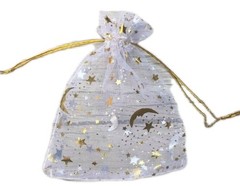 10 Moon Star Organza Gift Bags Wedding Jewelry Drawstring Xmas-3.54″ x 2.76″ Whi