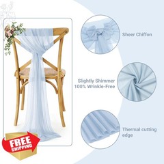 MDS 10 pcs Baby Blue Chiffon Chair Sashes