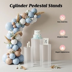 3Pcs Clear Round Cylinder Pedestal Stand for Wedding Party Display Stand Decor