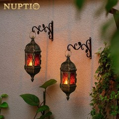 2 Pcs Hanging Hexagon Decorative Moroccan Candle Lantern Holders, 2pcs, Brown