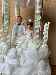Vintage Wedding Cake Topper Daisies Lily Of The Valley White Pale Blue MCM 11″