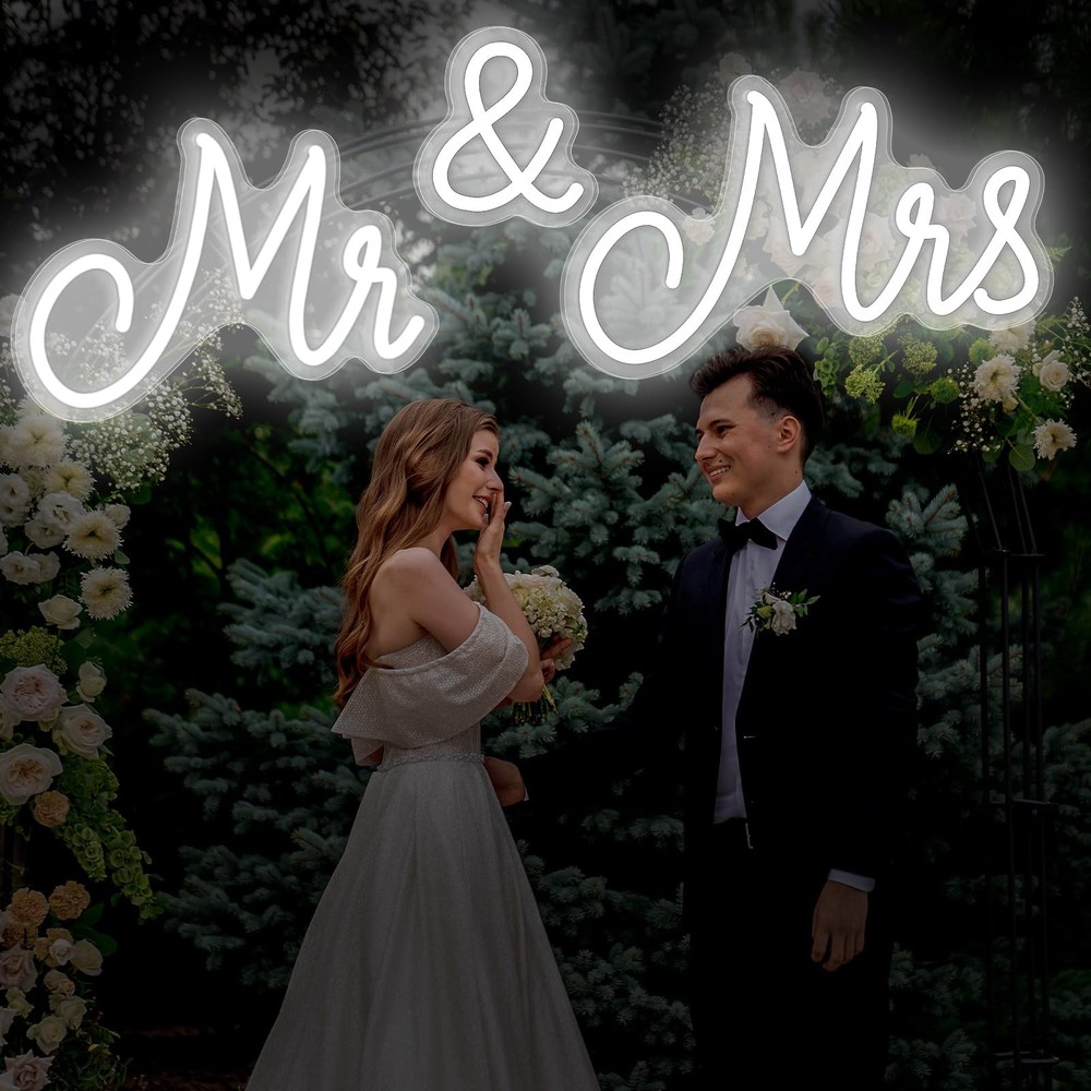 Kittmip Mr and Mrs Neon Sign for Wedding 36.81 x 10.24 Inch Neon Light LED