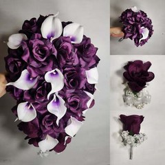 Eggplant Rose Calla Lily Bridal Wedding Bouquet Accessories