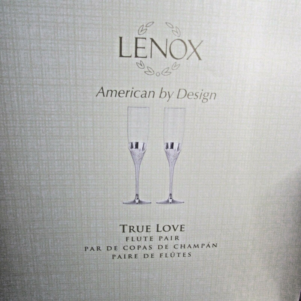 Lenox True Love Toasting Flute Pair Silver Plate & Clear Glass Set of 2