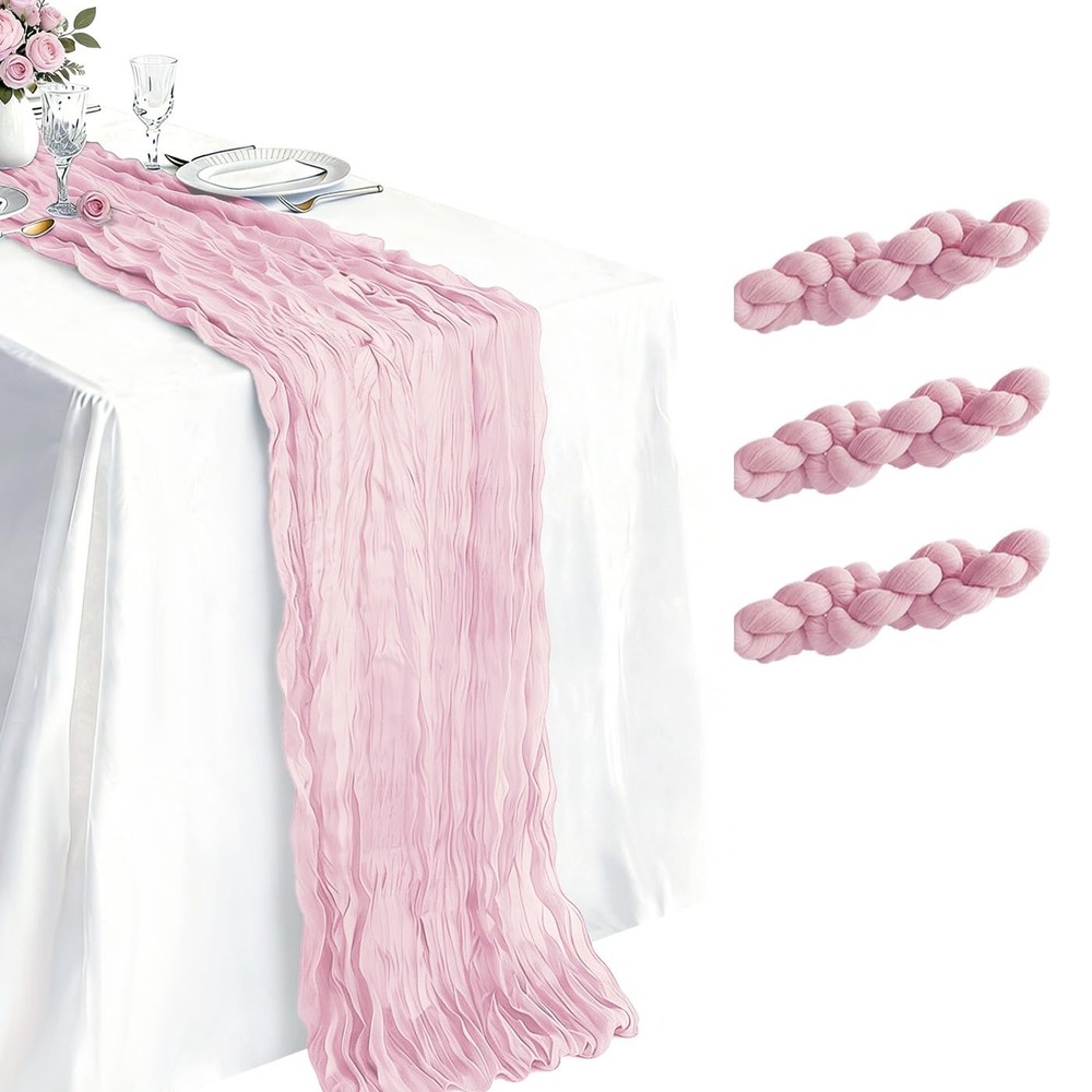 3 Pack Light Pink Cheesecloth Table Runner 21 x 120 21″×120“-3pcs,