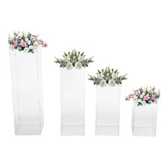 4Pcs Clear Acrylic Pedestal Stands, Display Pedestal for Floral & Cake Display