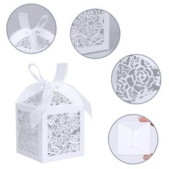 DOYIDE 50pcs Laser Cut Favor boxes, Wedding 2 Count (Pack of 50), White