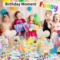 Multicolor Birthday Decorations Plates Set for 25 Guests, 100 Pieces Birthday…