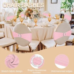 10 Pack Chair Sashes Stretch Chair Cover Band Bows Cover Band Light Pink