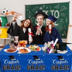 2026 Graduation Decorations,Congrats Grad Tablecloth 2pcs White Navy Blue Class