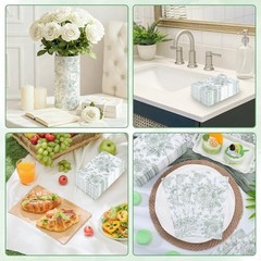 100 Pcs Floral Napkins, Disposable Decorative Bathroom Napkins Sage Green