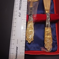Vintage Cake Knife & Server Set, Ornate Metal Handles, Gold/Silver Glossy