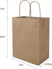 100 Pack 8×4.75×10 inch Plain Medium Paper Brown Kraft Bags with Handles Bulk