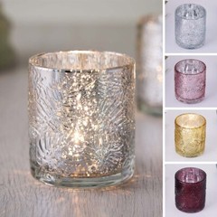 6 pcs 3″ Metallic Leaves Design Mercury Glass Votive Candle Holders Wedding