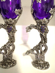 Pewter Toasting Flutes Wedding Champagne grape Heart Wine His and Hers Glass Set