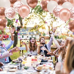 Rose Gold Confetti Balloons – 50pcs 50 Count (Pack of 1), and White