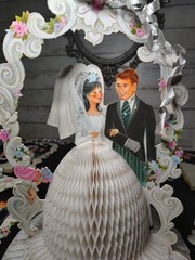 Vtg Hallmark Wedding Centerpiece 6os 70s Honeycomb Bride Groom Arch Lot Of 6