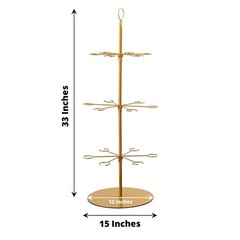 33″ Gold 3-Tier Metal Wine GLASS STAND Champagne Flute Holder Tree Party Events