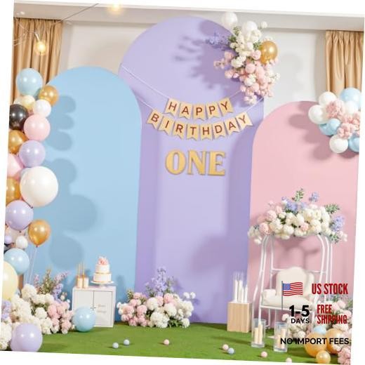 Set of 3 Arch Backdrop Covers(6ft, 5ft, 6FT,5FT,4FT Pink+Light Blue+Lavender