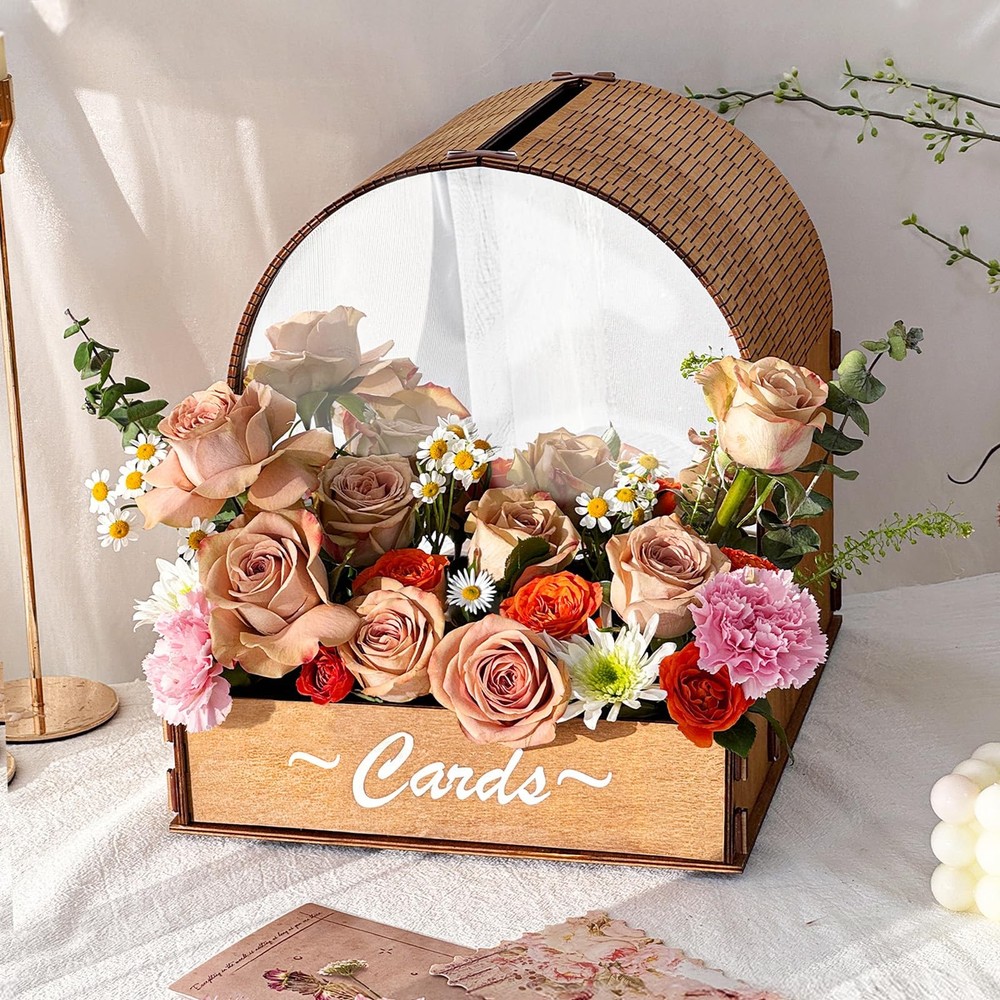 Wooden Wedding Card Box With Mirror Acrylic Gift Money Box Rustic Decor