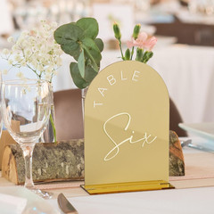 Gold Mirror Arched Wedding Table Numbers with Stands 1-30, 5X7 Inch Acrylic Arch