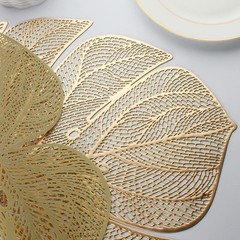 Evevda Gold Leaf Shaped Vinyl Placemats for Dinner Table Set of 8,