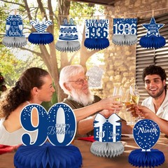LINAYE 90th Birthday Decorations for Men – Blue and Silver Blue,