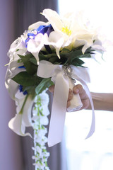 Royal Blue Bouquet, Bridal Bouquets for Wedding，White Calla Lily Bridal Bouquet,