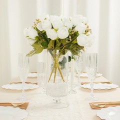 WHITE 3 Bouquets 13″ Silk Rose Bud Artificial FLOWER Bushes Party Decorations