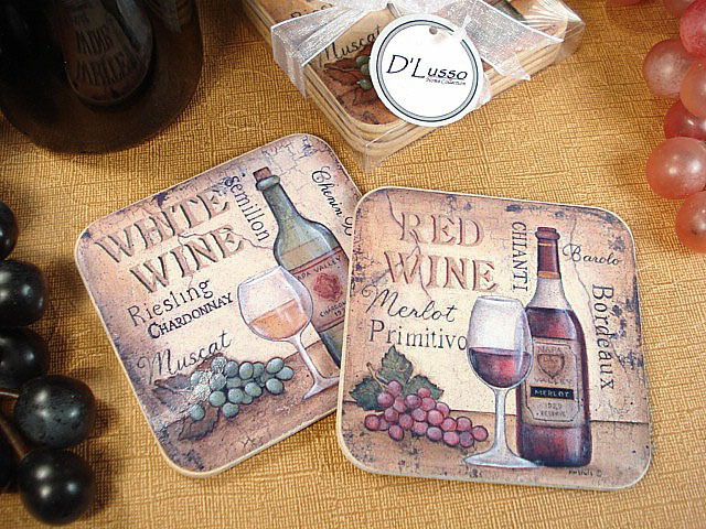Wine Design Coasters with Cork Bottom bridal shower favors wedding favor 1 set