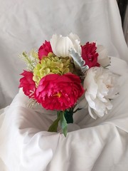 Custom Beautiful Hand Made White, Pink Peonies Green Bridal Wedding Bouquet