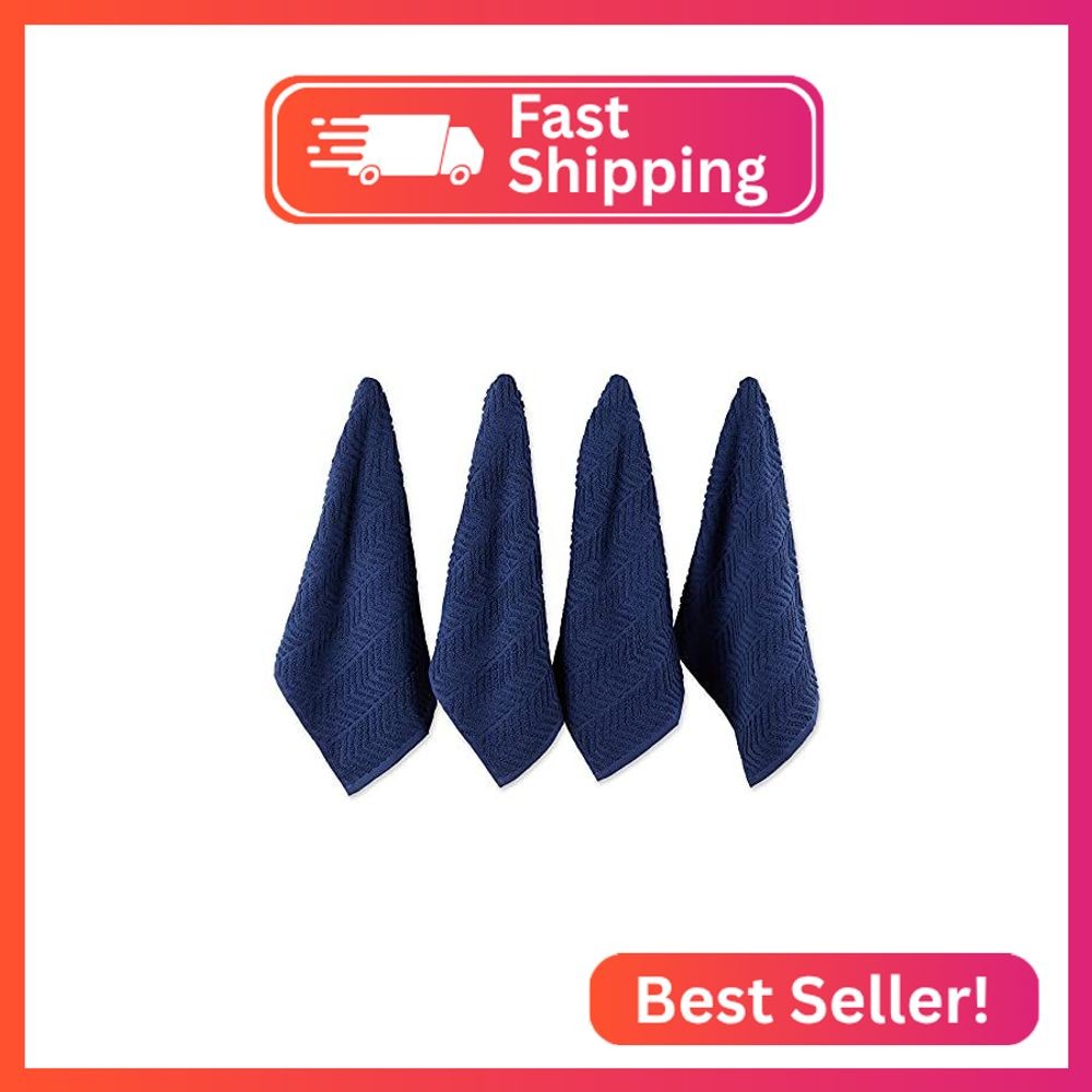 DII Luxury Barmop Collection Chevron Dishtowel Set, 16×19, Nautical Blue, 4 Piec
