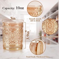 Darlion 6 Pack Amber Glassware Set, 10oz Vintage Drinking 9.5oz,