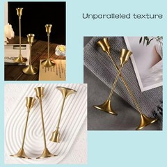 Candlestick Holders, Taper Candle Holders Set of 3, Vintage Brass Gold
