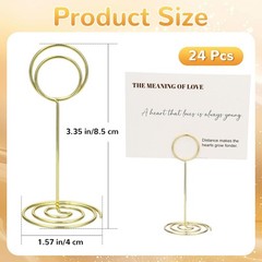 24 Pcs Table Number Holders, 3.35 Inch Gold Place Card Holder, Table Number