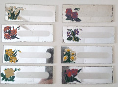 8 VTG ANTIQUE VICTORIAN MIRRORED GLASS PLACE SETTING NAME CARDS PLATES W/BOX aq
