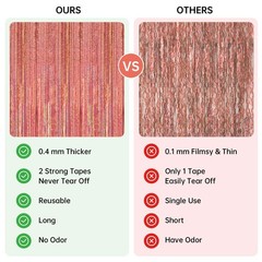 2 Pack 3.3 x 8.2 ft Tinsel Foil Fringe Backdrop Curtain, Upgraded Rose Gold G…