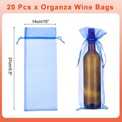 20Pcs 14 x 5 Inch Organza Wine Bags Gift Wrap Bags for Wedding Favors Blue