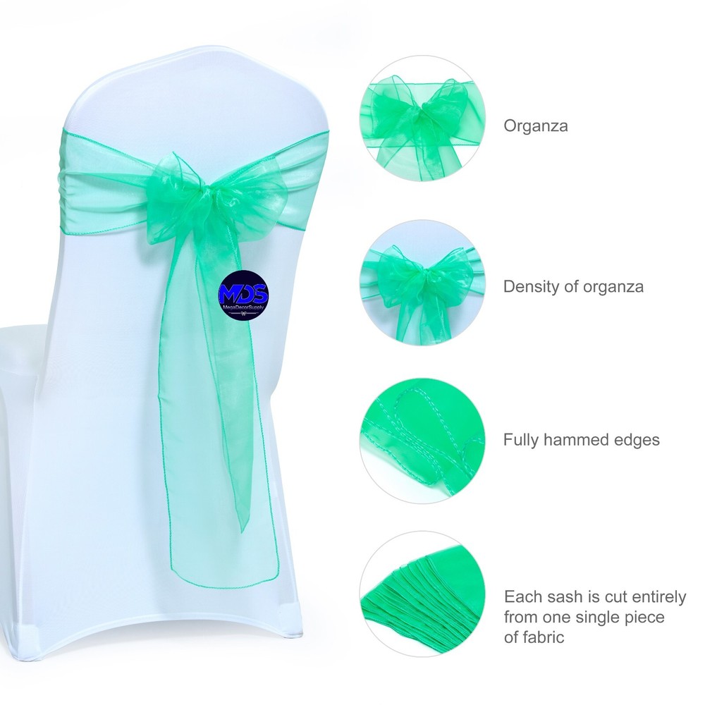 100 Mint Organza Chair Sashes Chair Cover Wider Bows wedding B’Day party décor