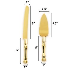 Gold Elegant Cake Knife and Server Set, Steel Plated Blades with Acrylic Handles
